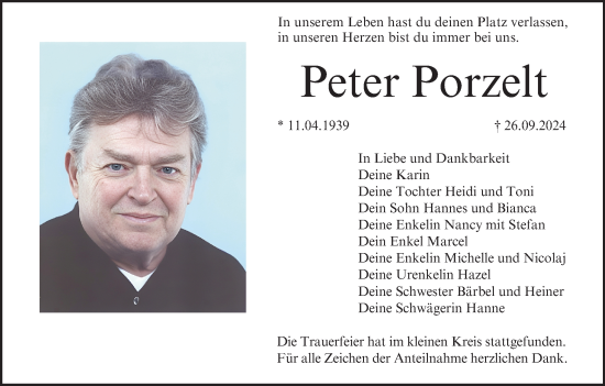 Anzeige von Peter Porzelt von MGO