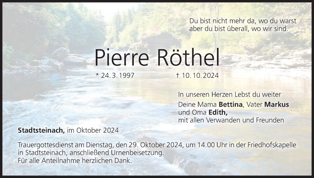  Traueranzeige für Pierre Röthel vom 26.10.2024 aus MGO