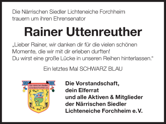 Anzeige von Rainer Uttenreuther von MGO