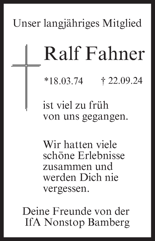  Traueranzeige für Ralf Fahner vom 05.10.2024 aus MGO