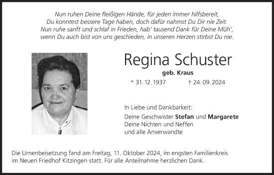 Anzeige von Regina Schuster von MGO