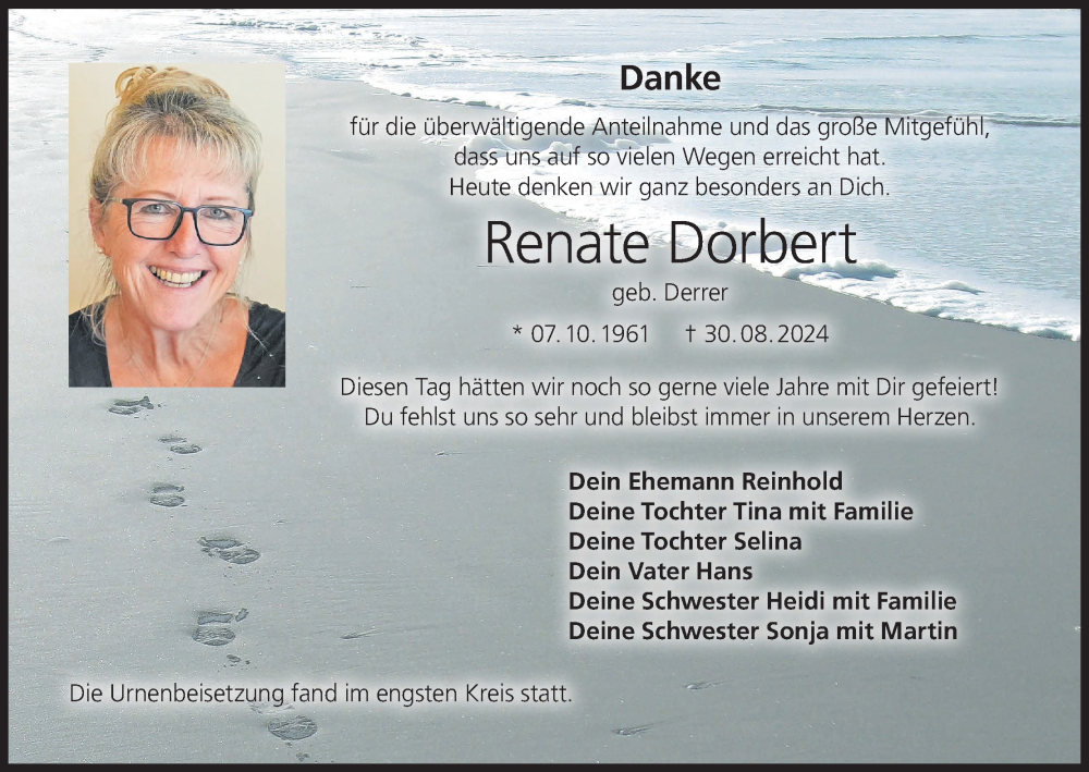  Traueranzeige für Renate Dorbert vom 07.10.2024 aus MGO