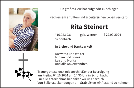 Anzeige von Rita Steinert von MGO