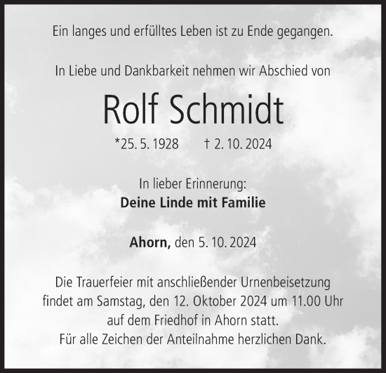 Anzeige von Rolf Schmidt von MGO