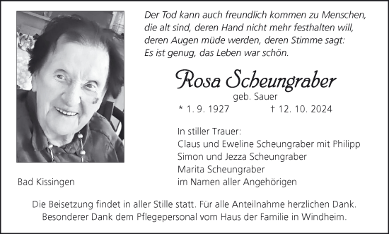 Anzeige von Rosa Scheungraber von MGO