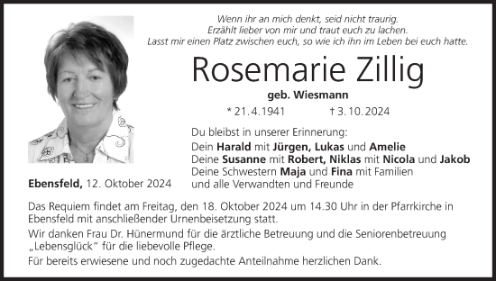 Anzeige von Rosemarie Zillig von MGO