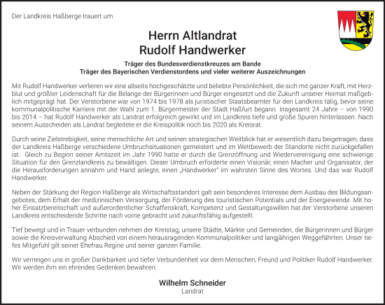 Anzeige von Rudolf Handwerker von MGO