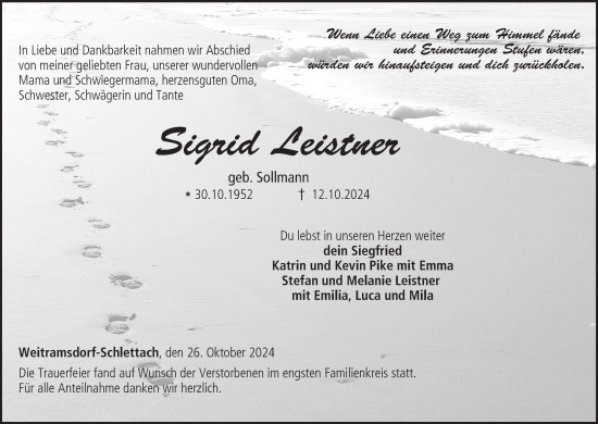 Anzeige von Sigrid Leistner von MGO