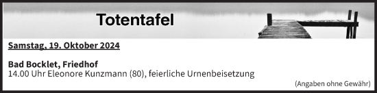Anzeige von Totentafel vom 19.10.2024 von MGO