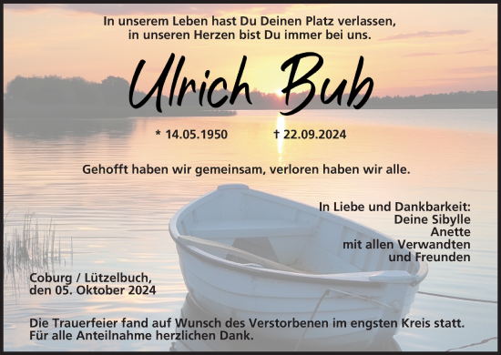 Anzeige von Ulrich Bub von MGO