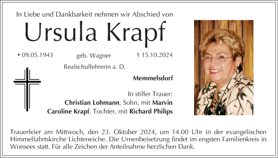 Anzeige von Ursula Krapf von MGO