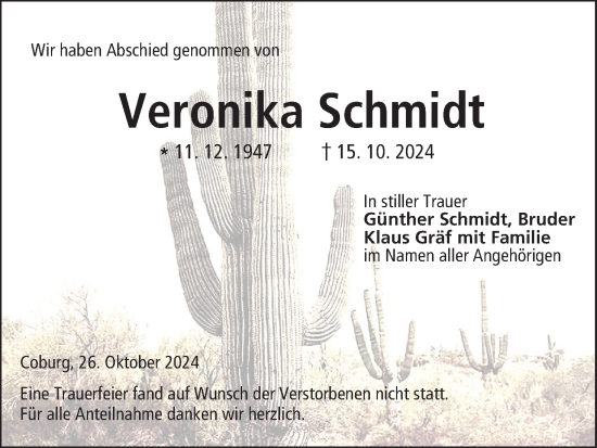 Anzeige von Veronika Schmidt von MGO