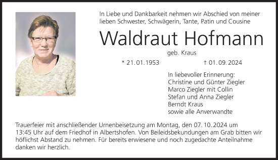 Anzeige von Waldraut Hofmann von MGO