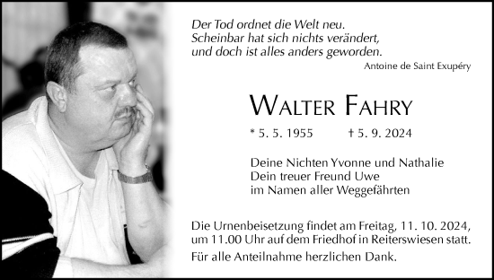 Traueranzeige von Walter Fahry