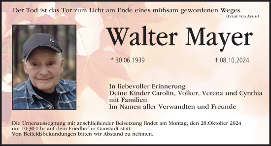 Anzeige von Walter Mayer von MGO