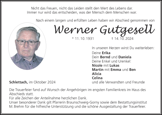 Anzeige von Werner Gutgesell von MGO