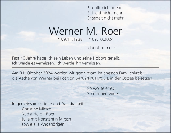 Anzeige von Werner Roer von MGO