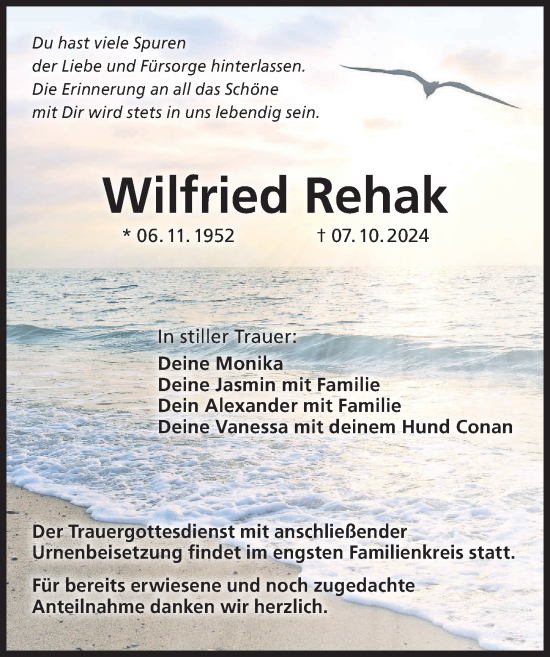 Anzeige von Wilfried Rehak von MGO