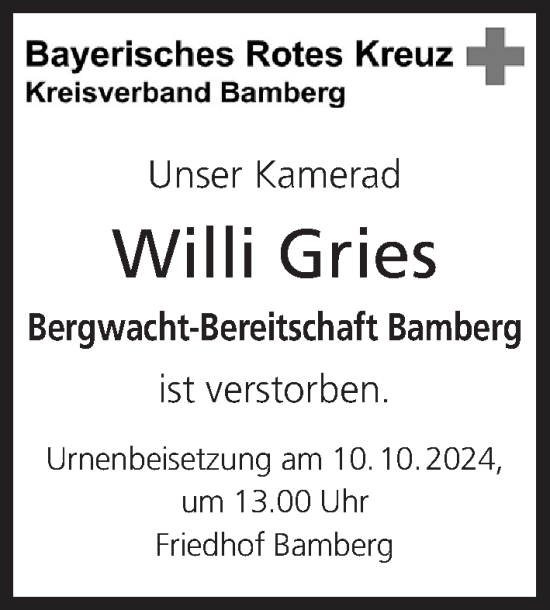 Anzeige von Willi Gries von MGO