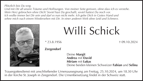 Anzeige von Willi Schick von MGO