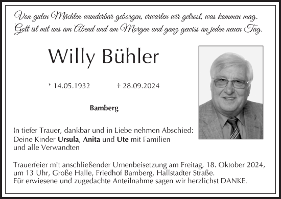 Anzeige von Willy Bühler von MGO