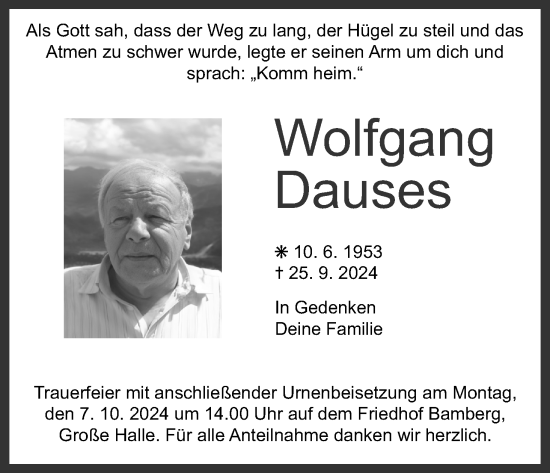 Anzeige von Wolfgang Dauses von MGO