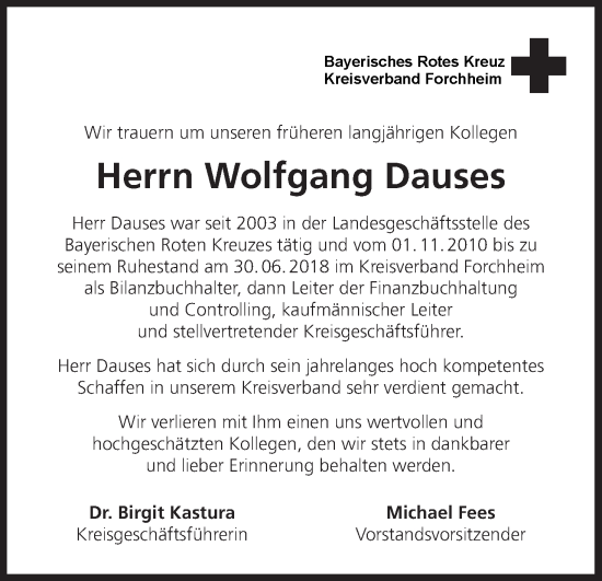 Anzeige von Wolfgang Dauses von MGO