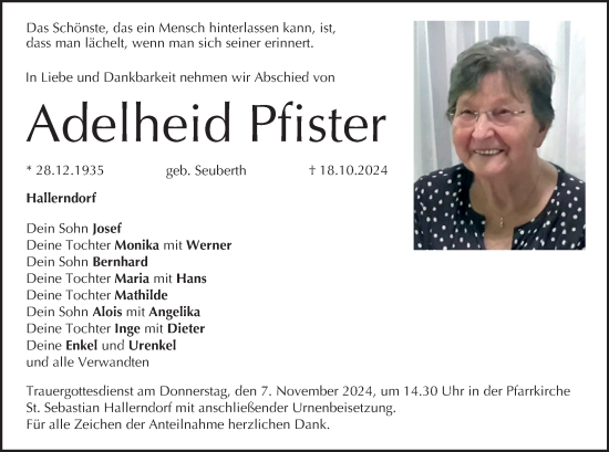 Anzeige von Adelheid Pfister von MGO