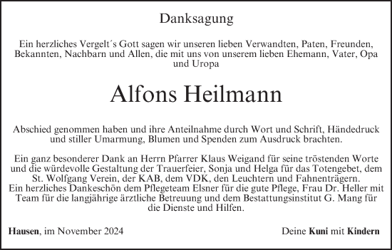 Anzeige von Alfons Heilmann von MGO