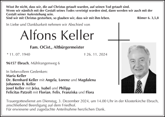 Anzeige von Alfons Keller von MGO