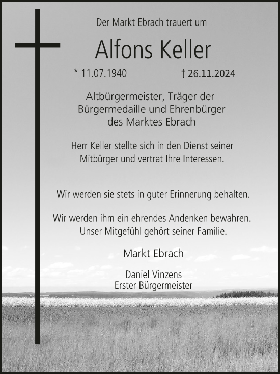 Anzeige von Alfons Keller von MGO