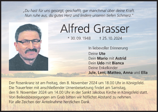 Anzeige von Alfred Grasser von MGO