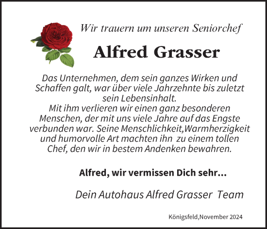 Anzeige von Alfred Grasser von MGO