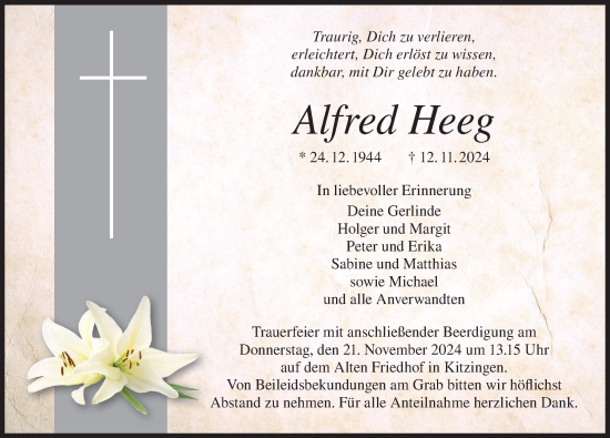 Anzeige von Alfred Heeg von MGO