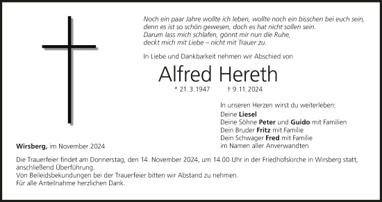 Anzeige von Alfred Hereth von MGO