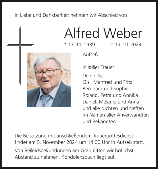 Anzeige von Alfred Weber von MGO