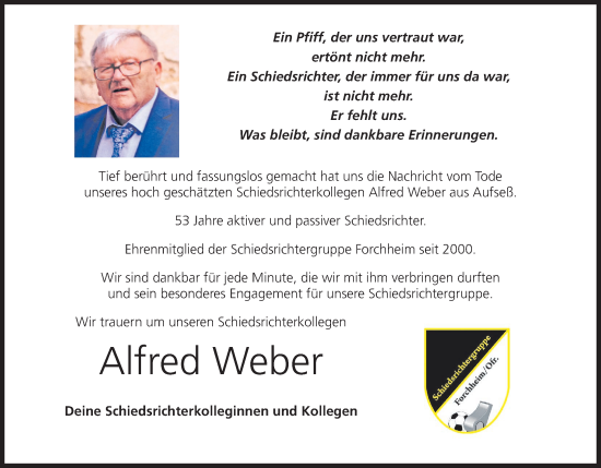 Anzeige von Alfred Weber von MGO