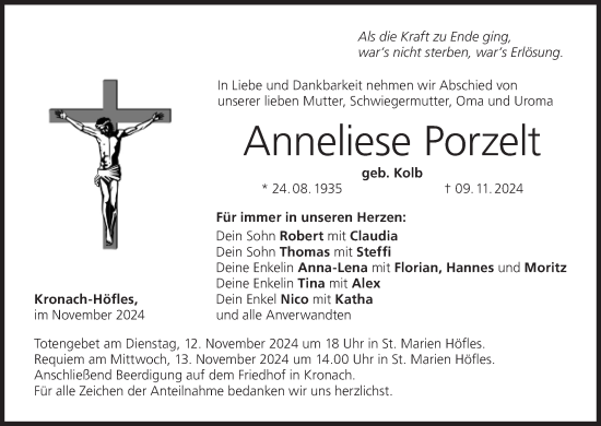 Anzeige von Anneliese Porzelt von MGO