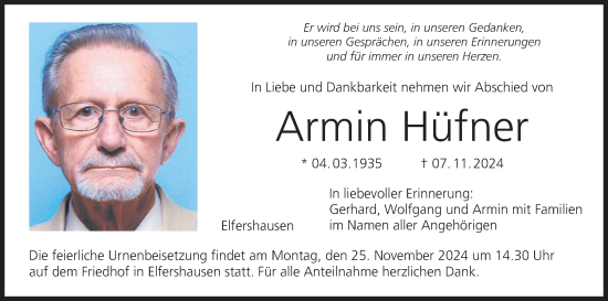 Anzeige von Armin Hüfner von MGO