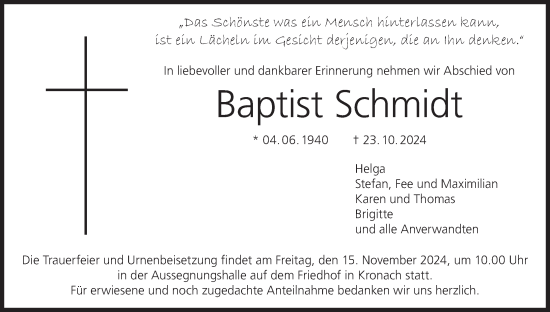 Anzeige von Baptist Schmidt von MGO