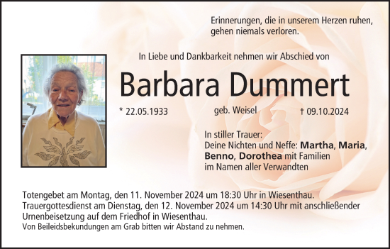 Anzeige von Barbara Dummert von MGO