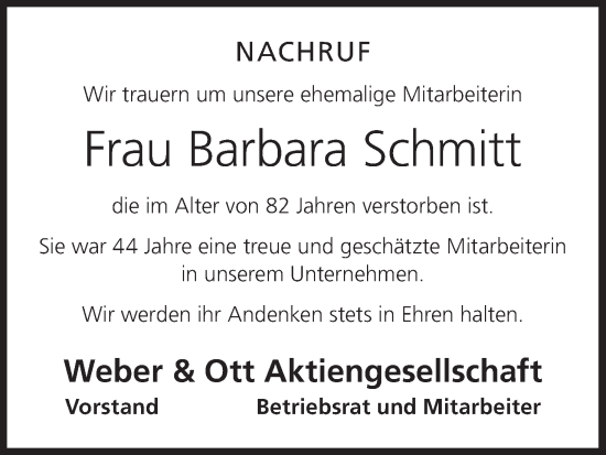 Anzeige von Barbara Schmitt von MGO