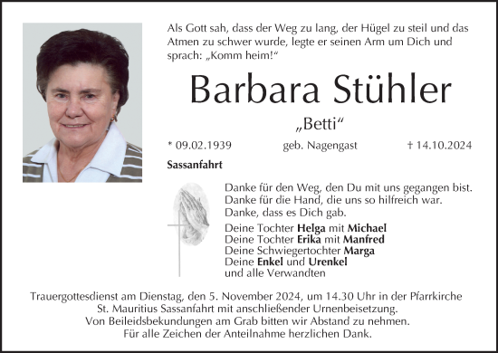 Anzeige von Barbara Stühler von MGO