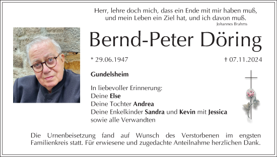 Anzeige von Bernd-Peter Döring von MGO