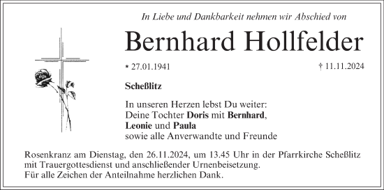 Anzeige von Bernhard Hollfelder von MGO