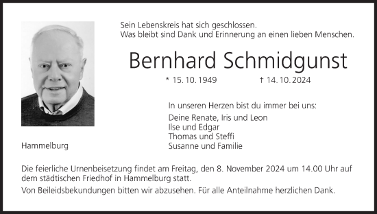 Anzeige von Bernhard Schmidgunst von MGO