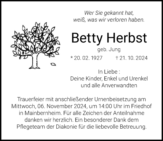 Anzeige von Betty Herbst von MGO