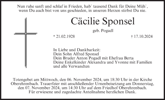 Anzeige von Cäcilie Sponsel von MGO