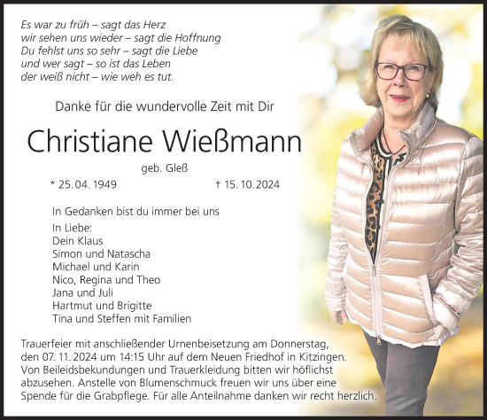 Anzeige von Christiane Wießmann von MGO