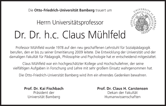 Anzeige von Claus Mühlfeld von MGO